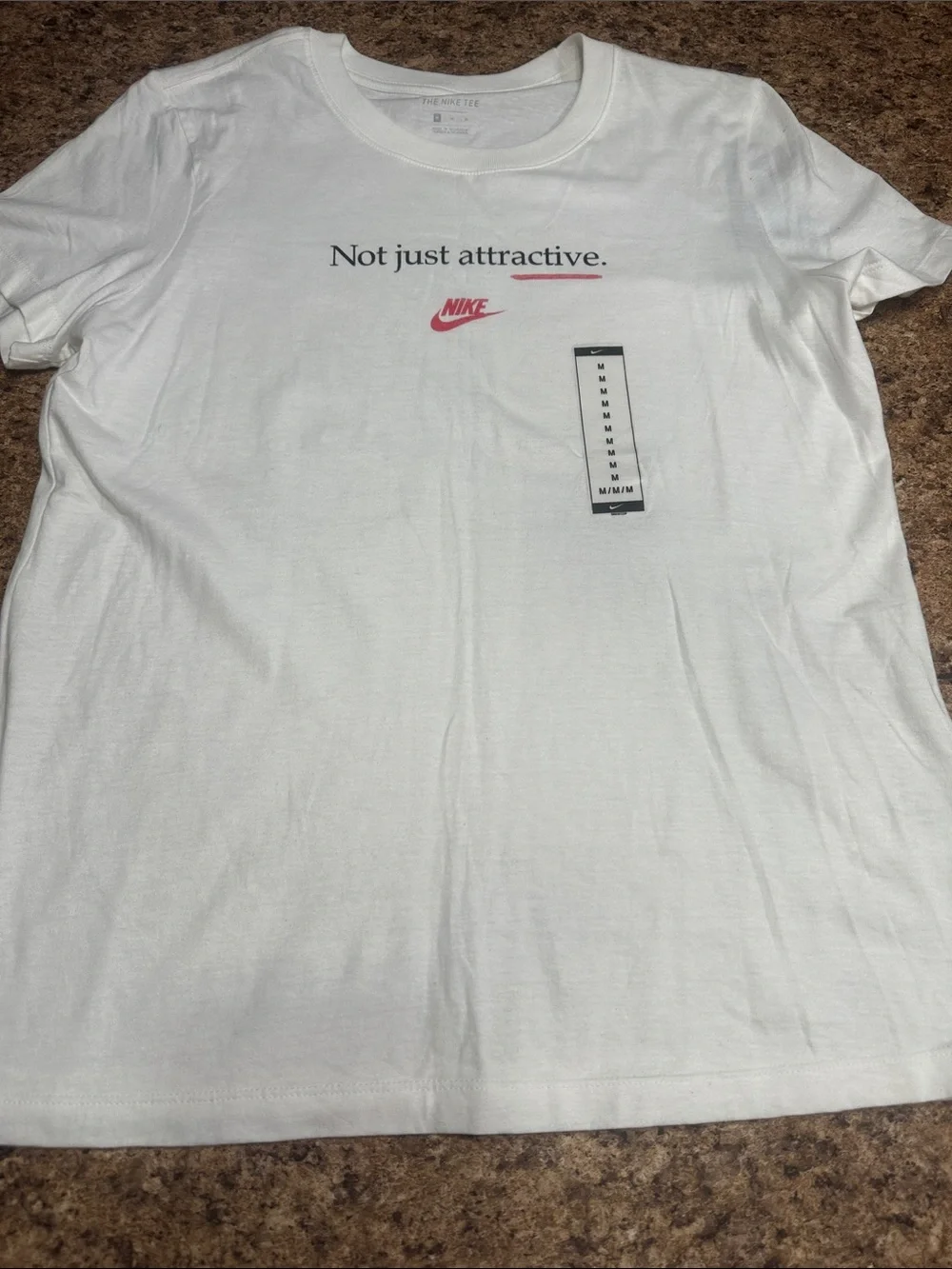 Nike White Short-Sleeve Tee with Red & Black Logo and Slogan Medium